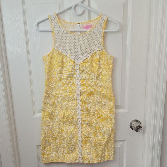 Lilly Pulitzer Yellow and White Dress with Lace Accents - Picture 4 of 7